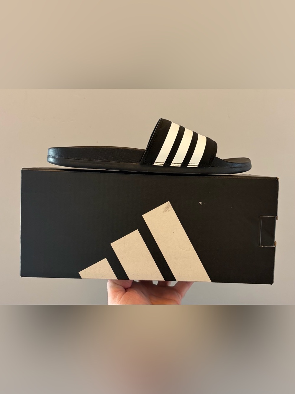 NEW-Adidas Adilette Cloudfoam Plus Black White Slide Sandals-Lots Of Sizes